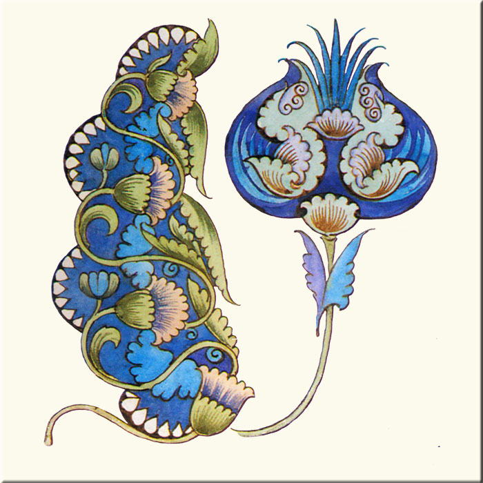 De Morgan Lotus and Waterlily tile on cream
