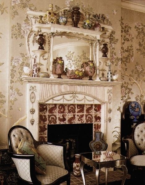 Morris's Iznak Tiles in White Panelled Sitting Room at Kelmcott Manor