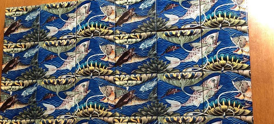 William De Morgan Fish Tiles Set of 3, with infinite repeat.