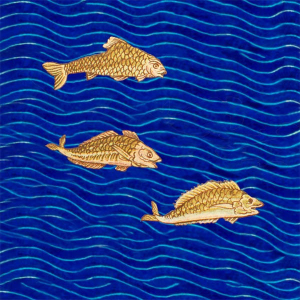 Three gold fish, for De Morgan fireplace tile, with water