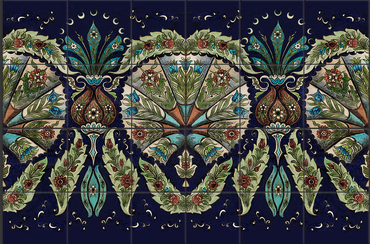 William De Morgan Iznik Empress 18 tile backsplash, Persian colors