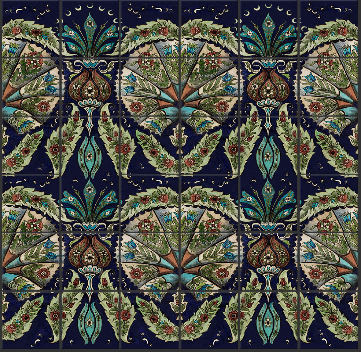 William De Morgan empress backsplash, Persian colors