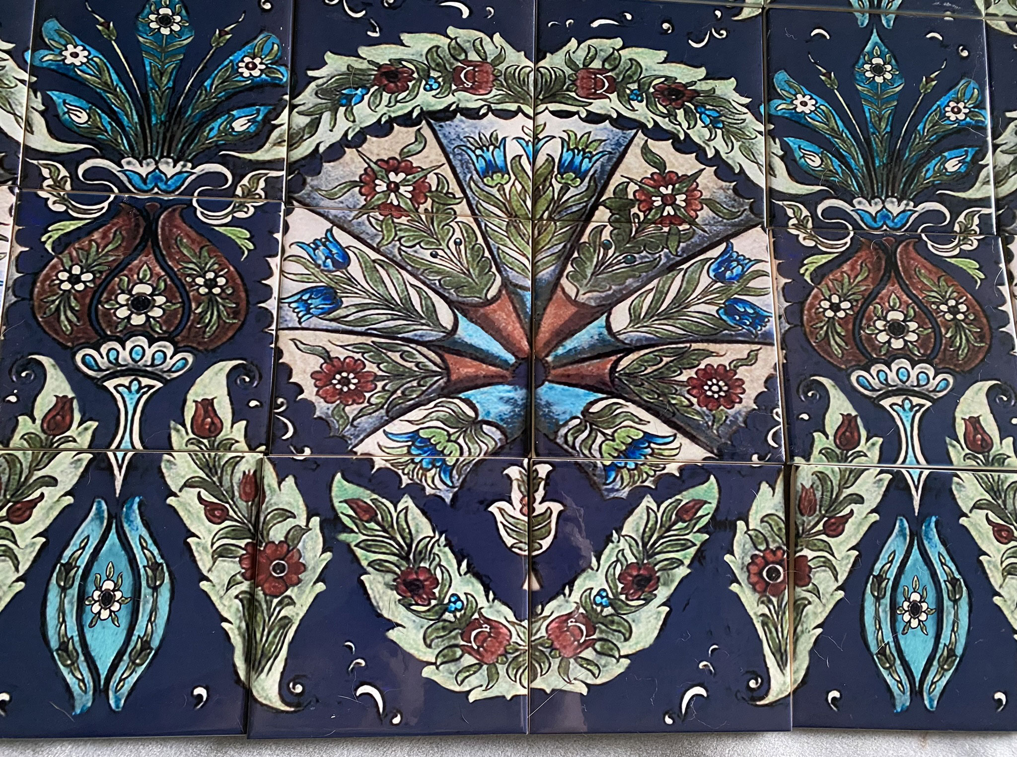 William De Morgan empress backsplash tiles, close up