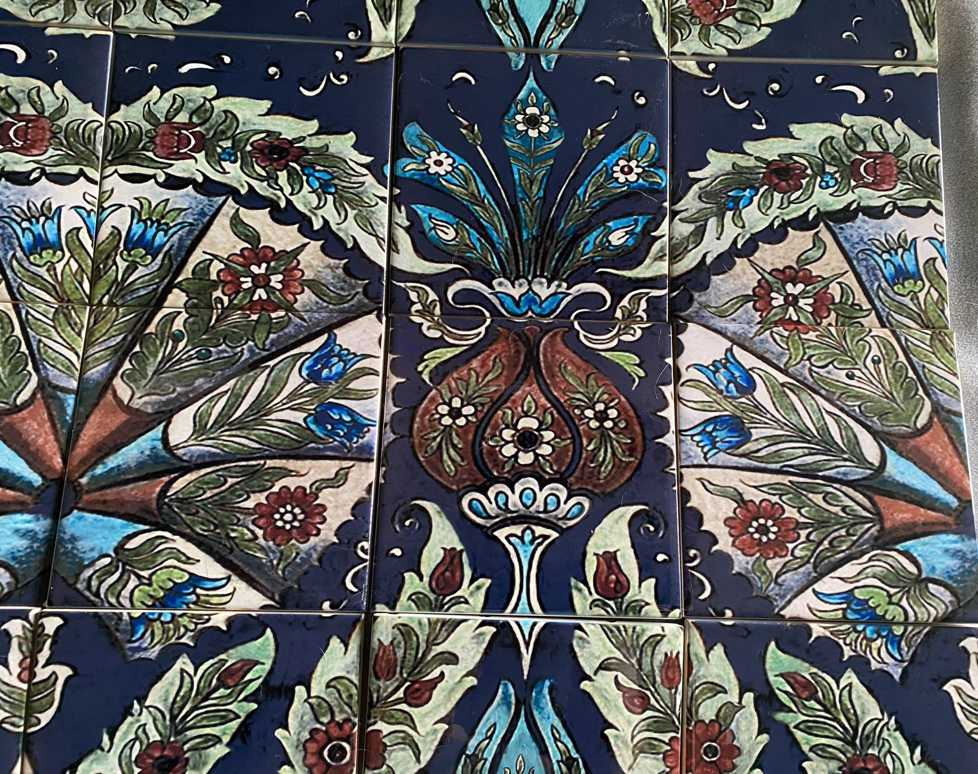 William De Morgan empress backsplash tiles, close up