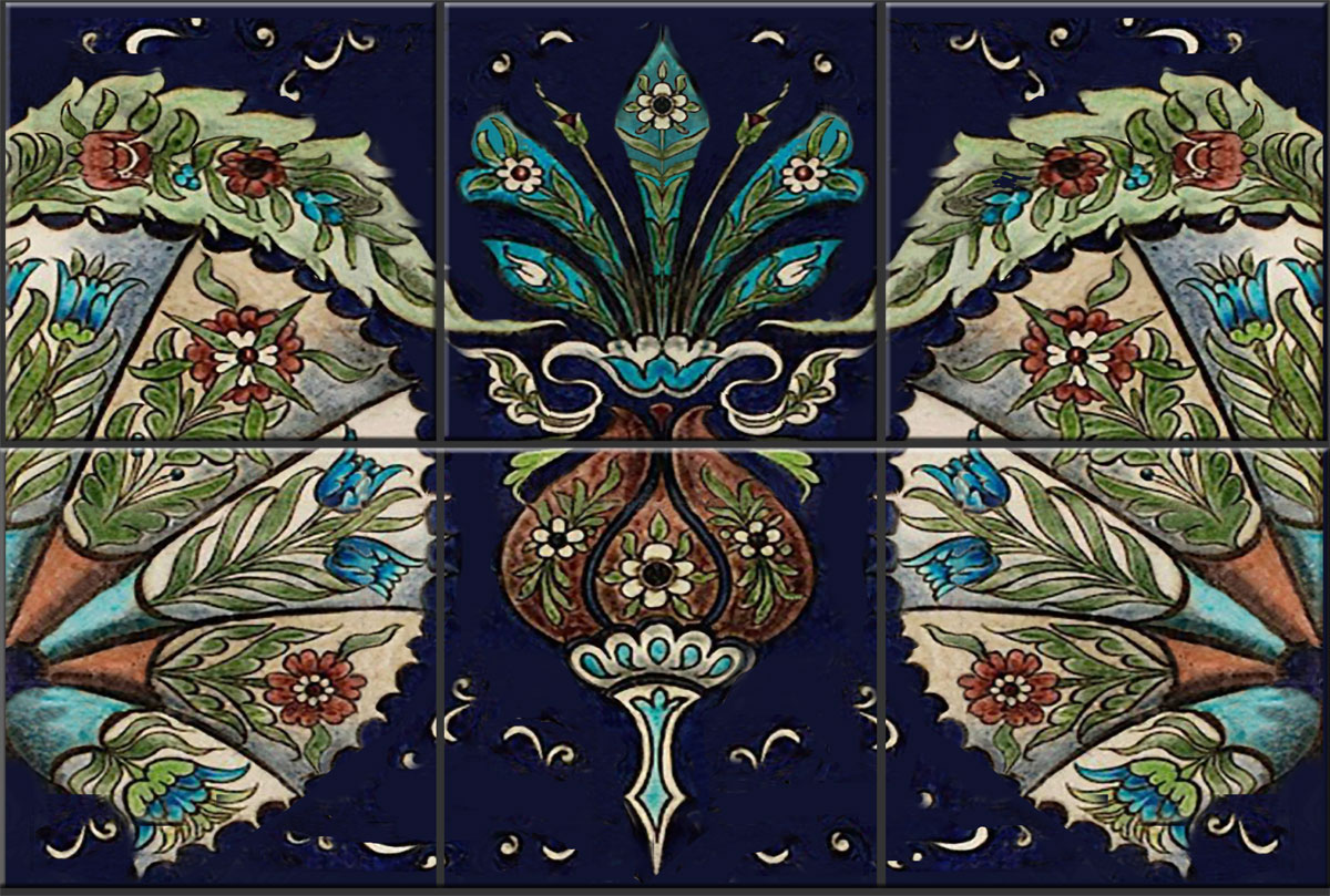 William De Morgan Iznik Empress two-row border, set of 6