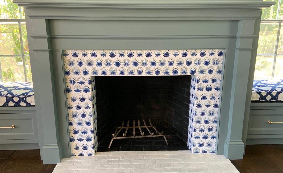 William Morris Evolution of Daisies fireplace, front view