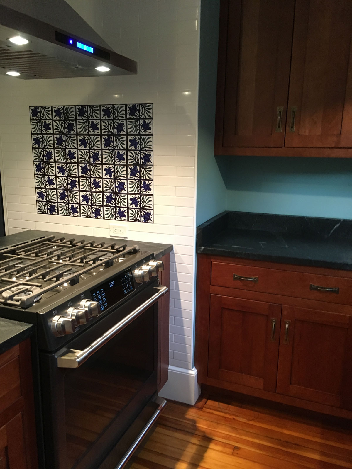 Tulip and Trellis Tile Backsplash, close up