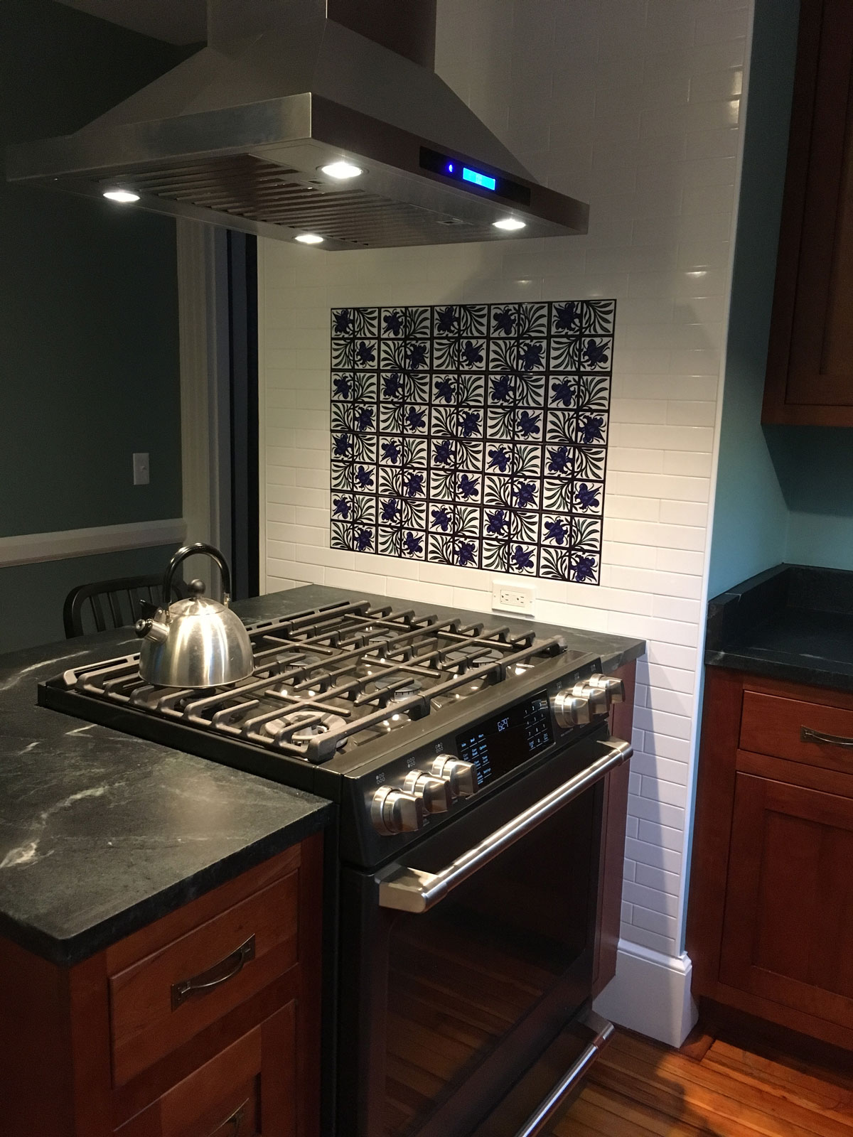 Tulip and Trellis Tile Island Backsplash, Providence