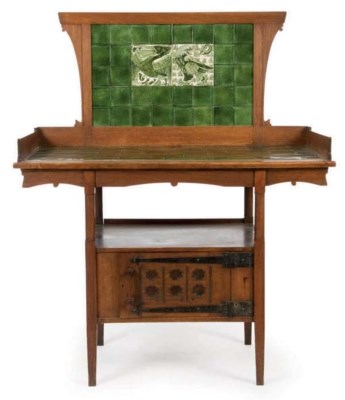 Arts and Crafts Washstand with De Morgan Tiles