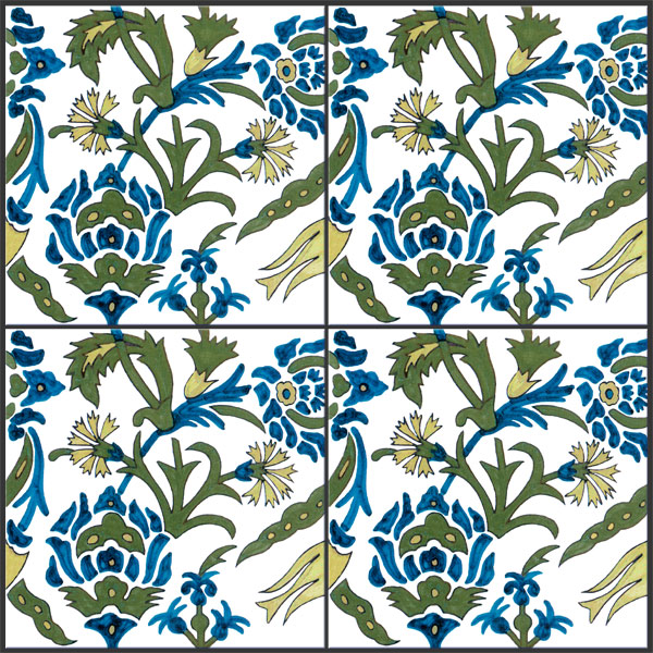 Morris and Co. Iznik reproduction tiles, produced on commission for Murray Marks
