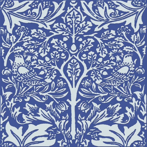 William Morris Brother Rabbit Tile on Victorian Blue