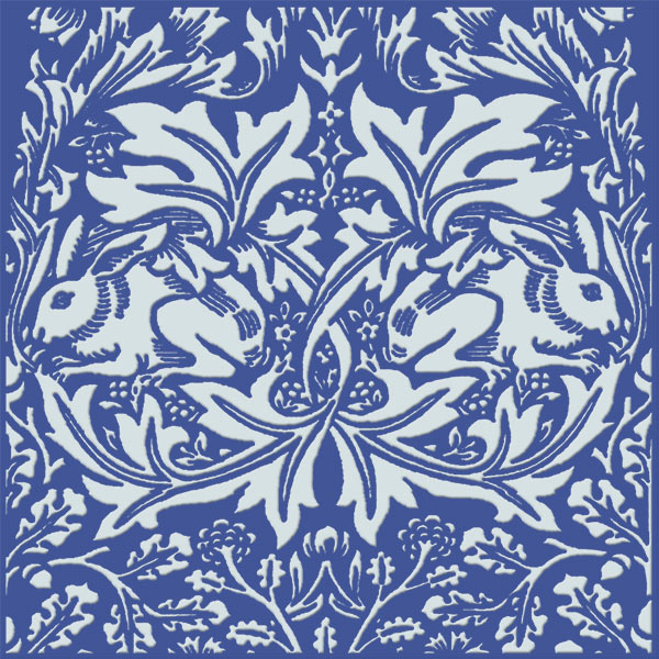 William Morris Brother Rabbit Tile on Victorian Blue