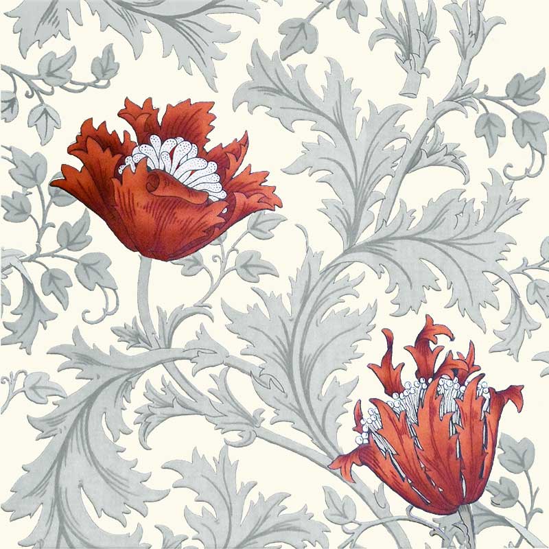Poppy Anemone Border Tile, red on cream