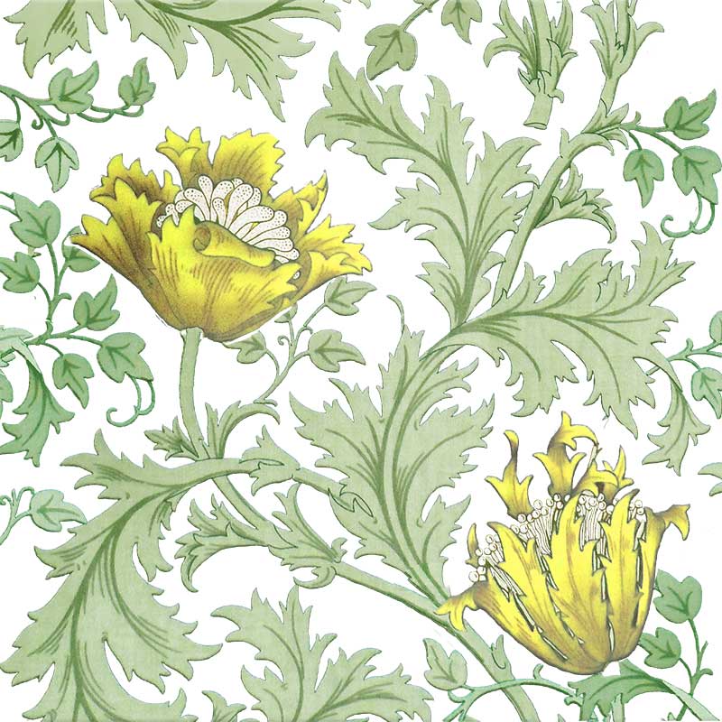 Poppy Anemone Border Tile, yellow on white