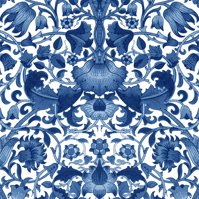 William Morris Lodden Tile, blue and white lodden variation WilliamMorrisTile.com