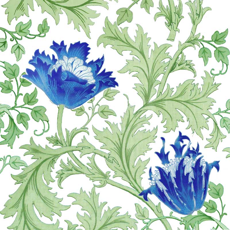 Poppy Anemone Border Tile, blue
