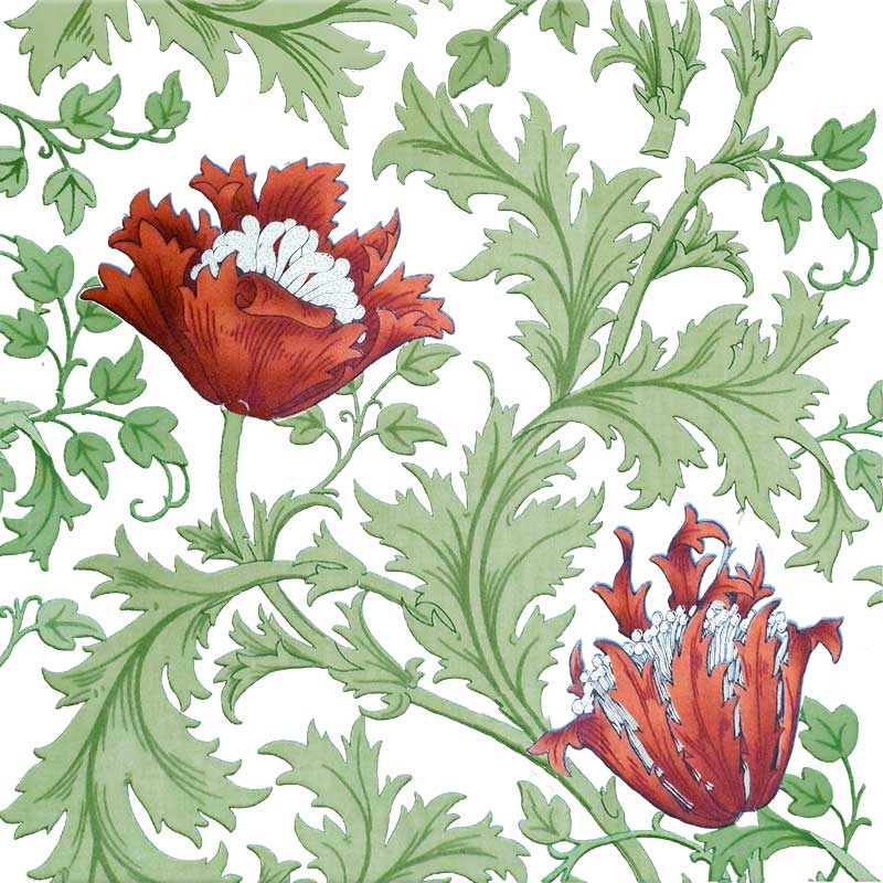 Poppy Anemone Border Tile, red