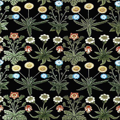 William Morris Woodblock Daisy tile, black background