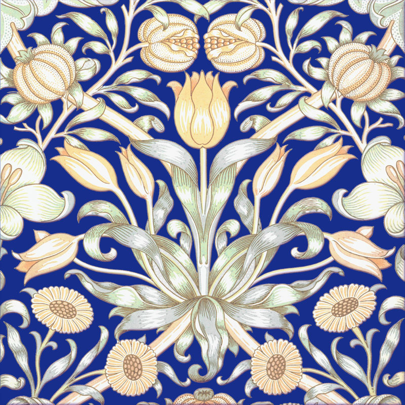 Lily and Pomegranate, cobalt background