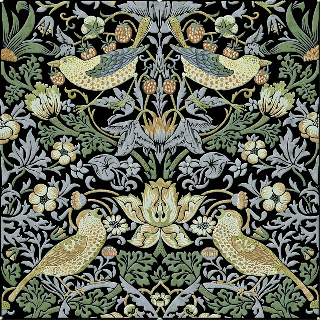 Strawberry thief tile, Squint colorway, black background