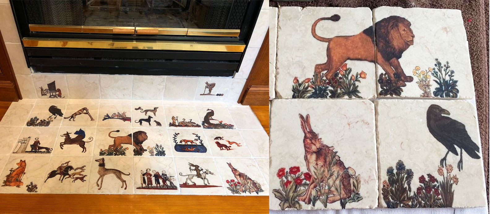 Forest Animals and Bayeau Tapestry Dogs fireplace, Maryland